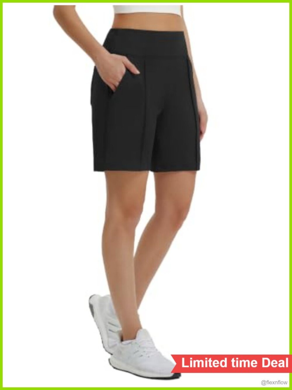 Women's 7 Inch Bermuda Shorts with Zipper Pockets High Waist Athletic